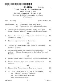 SU B.A English Criticism & Critical Appreciation of a Poem 2011 Question  Paper - University Question Papers